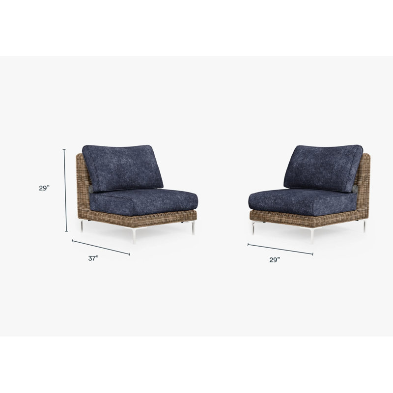 Brown Wicker Outdoor Armless Chair Conversation Set, Deep Sea Navy