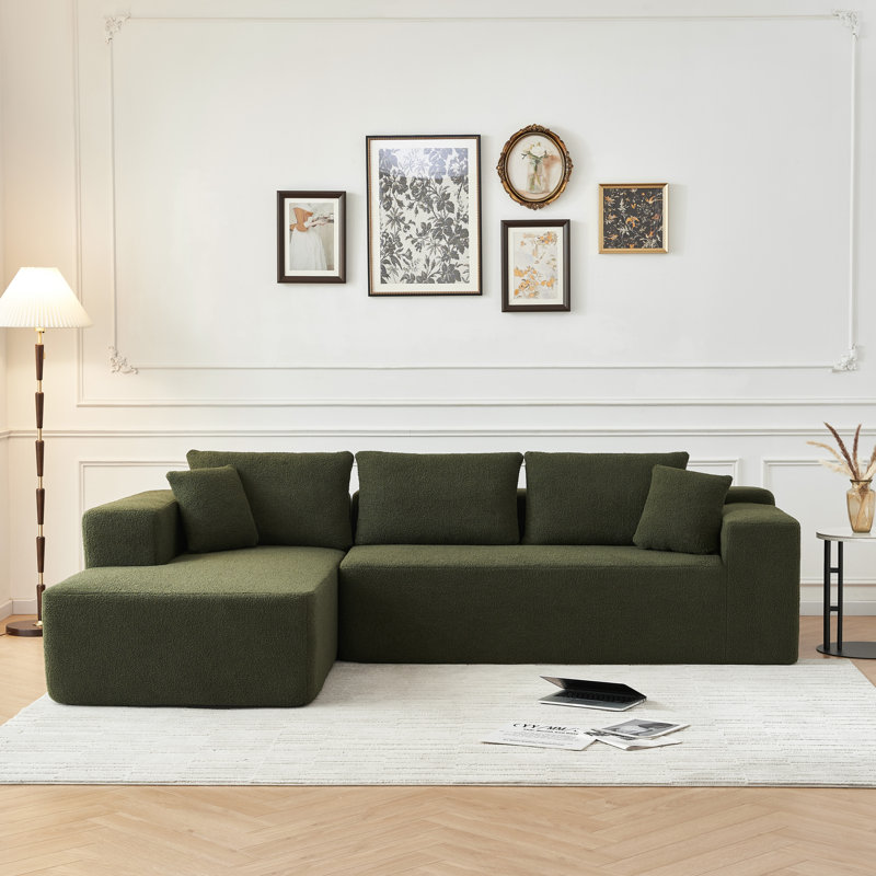 Cotman Boneless 2 - Piece Upholstered Sectional, Green Sherpa Fabric