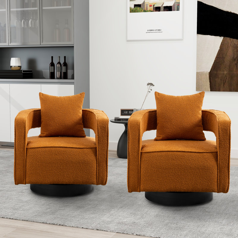 Lysistrate 28.94 inches Wide Swivel Barrel Chair (Set of 2), Brown Polyester, Black