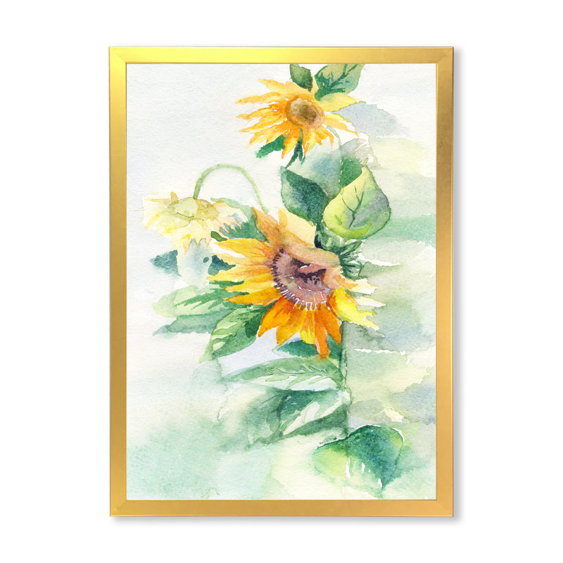 Élégant tournesol Bouet - Art mural sur toile traditionnel, Encadrement doré, H 32 po x l 16 po x P 1 po