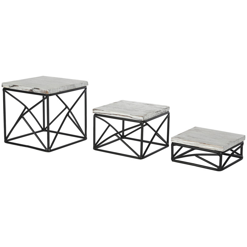 3 Piece Cake Stand Set, White Washed/Black