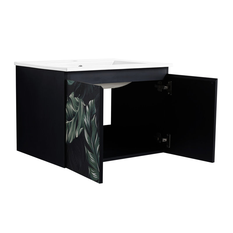 Ensemble de meuble-lavabo mural flottant 24 po avec lavabo en céramique et porte d'armoire à fermeture en douceur Rachon, ensemble KD