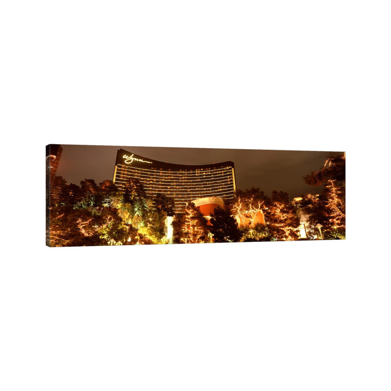 Hotel Lit Up At Night, Wynn Las Vegas, The Strip, Las Vegas, Nevada, USA - Wrapped Canvas Panoramic Print