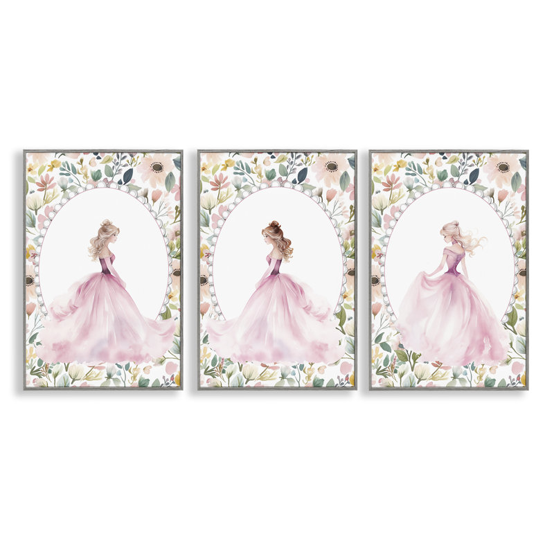 Border Princess Love, ensemble de 3 giclées encadrées, design par Christine Simpson Art, H 30 po x l 20 po