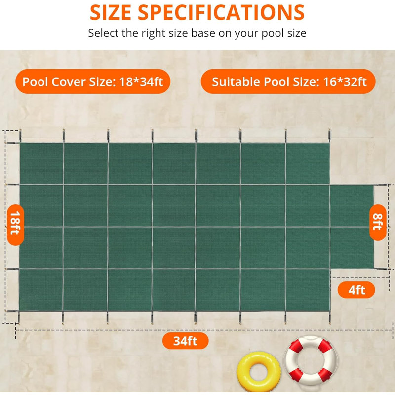 Pool Safety Inground Pool Cover for 16x32ft Pool with Centre Steps,Installation Tools,Ultra-Dense Safety Pool Cover 18x34ft for Inground Pools