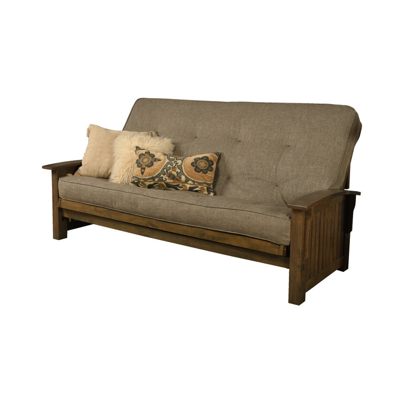 Stratford Queen 87'' Upholstered Futon And Mattress, Linen Stone Polyester