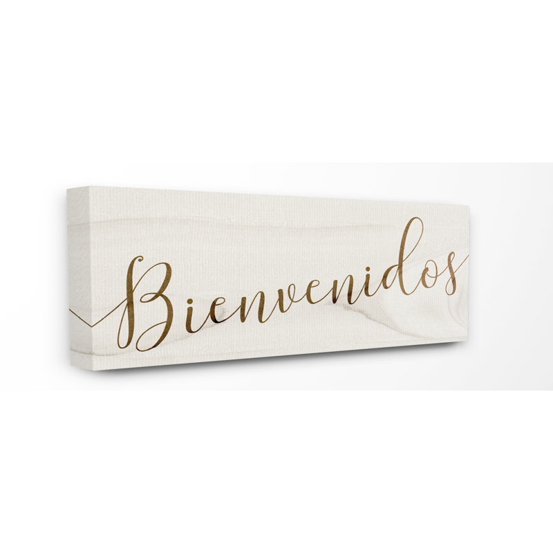 «Minimal Wood Bienvenidos espagnol typographie», impression, Toile tendue, H 13 po x l 30 po x P 1,5 po