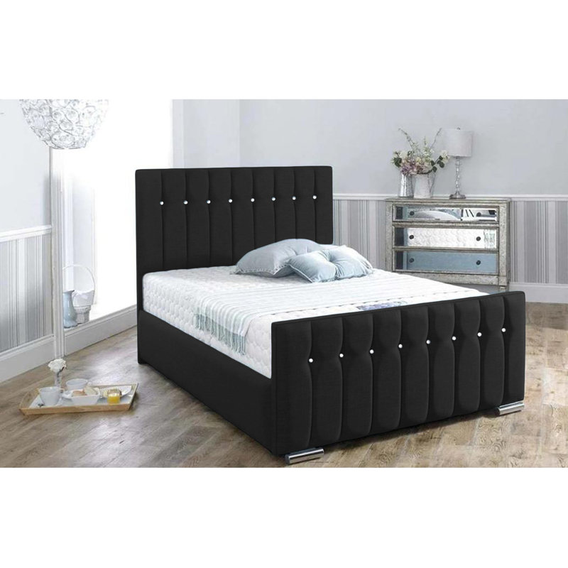 Mongo Upholstered Bed Frame - Plush Velvet Bed with Padded Headboard and Sprung Slats, Black, Single (3')