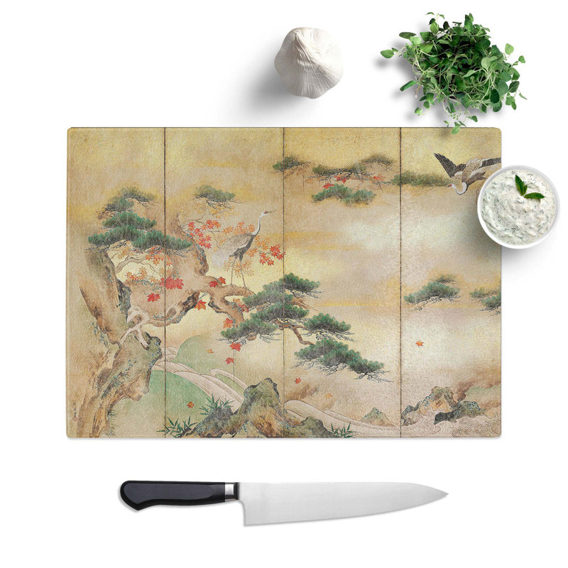 Tempered Glass The Cranes Beside a Lake by Hashimoto Gaho Chopping Board, 39 cm W x 28.5 cm L