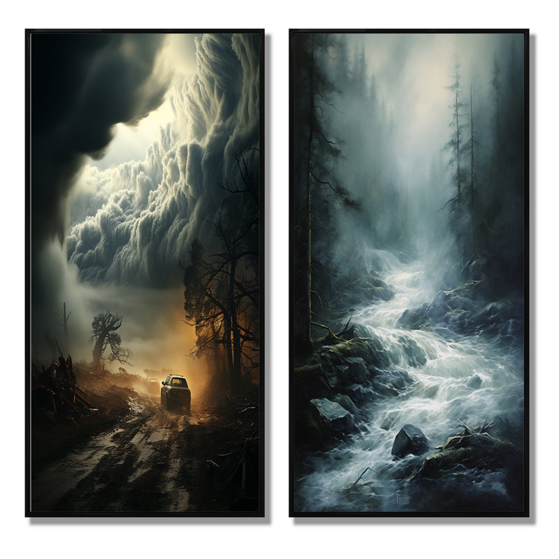 «Storm Misty Torrent», 2 pièces, H 40 po x l 40 po, Cadre noir