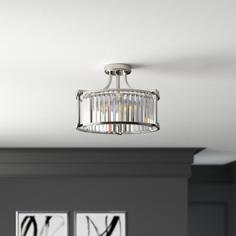 Bunton Crystal Semi Flush Mount, Polished Nickel