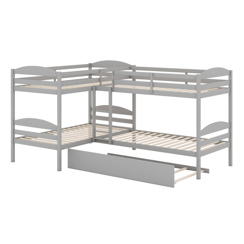 Lit superposé en L avec lit gigogne, gris