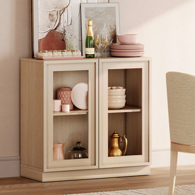 31.5" Modern Sideboard Buffet Cabinet with 2 Glass Doors, Multifunctional Sideboard with Large Storage and Adjustable Shelf