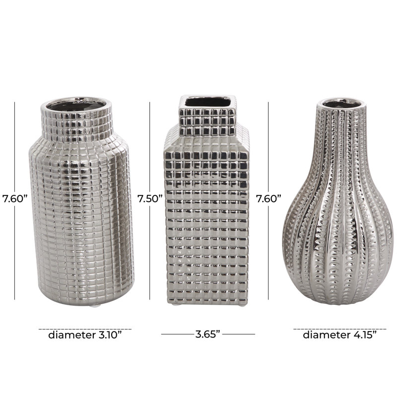 Ummuhan Ceramic Table Vase, 7.60"H x 3.10"W x 3.10"D, Silver