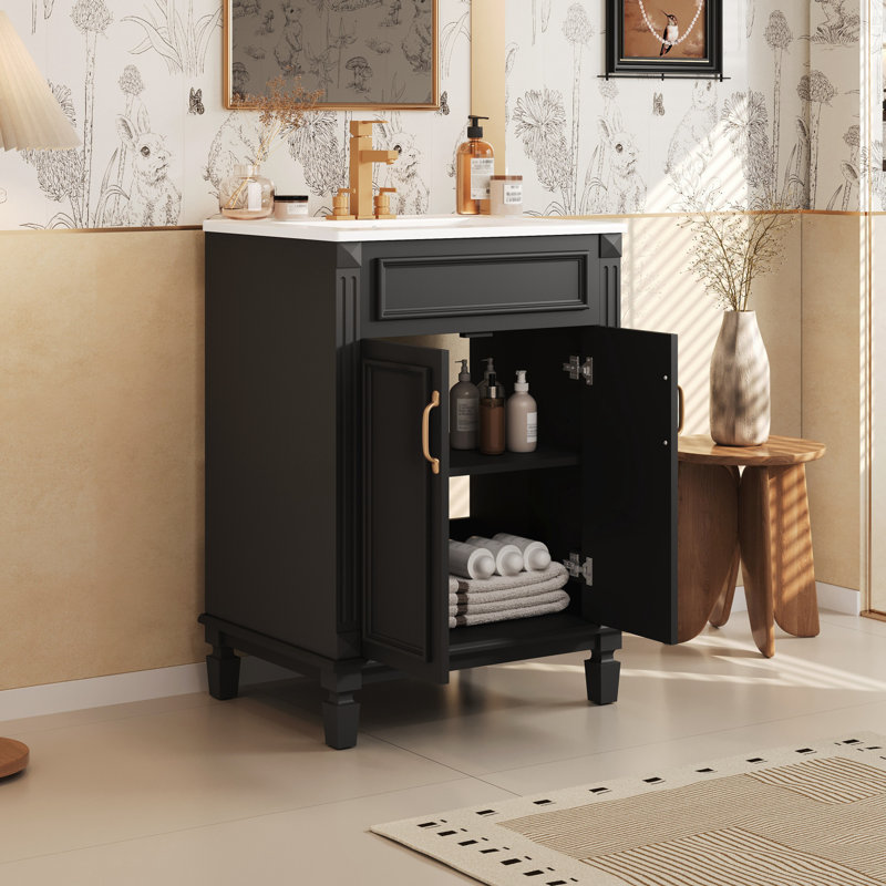 Armoire de rangement moderne avec 2 portes à fermeture douce, Black, Gold