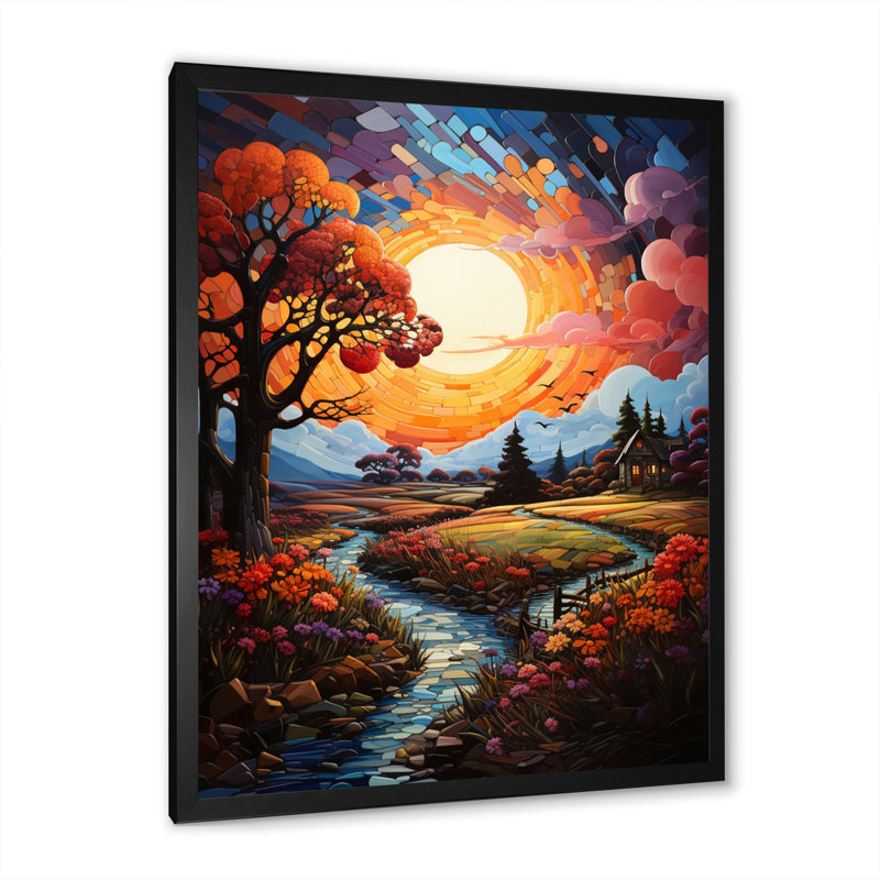 «Sunset over Forest Lake», reproduction sur toile, Cadre photo noir, H 32 po x l 24 po x P 1 po