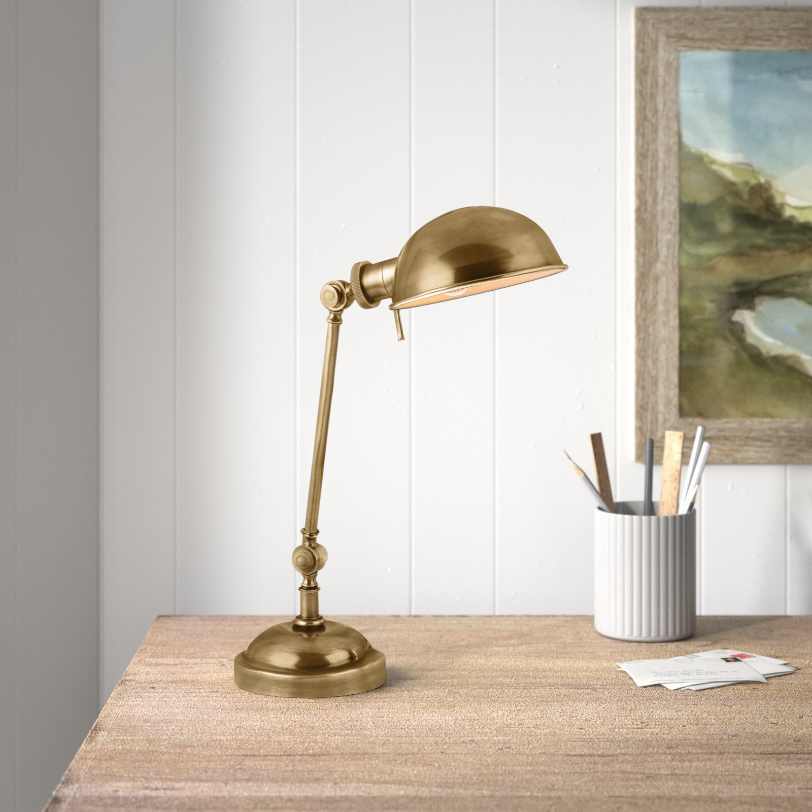 Metal Desk Lamp, Vintage Brass