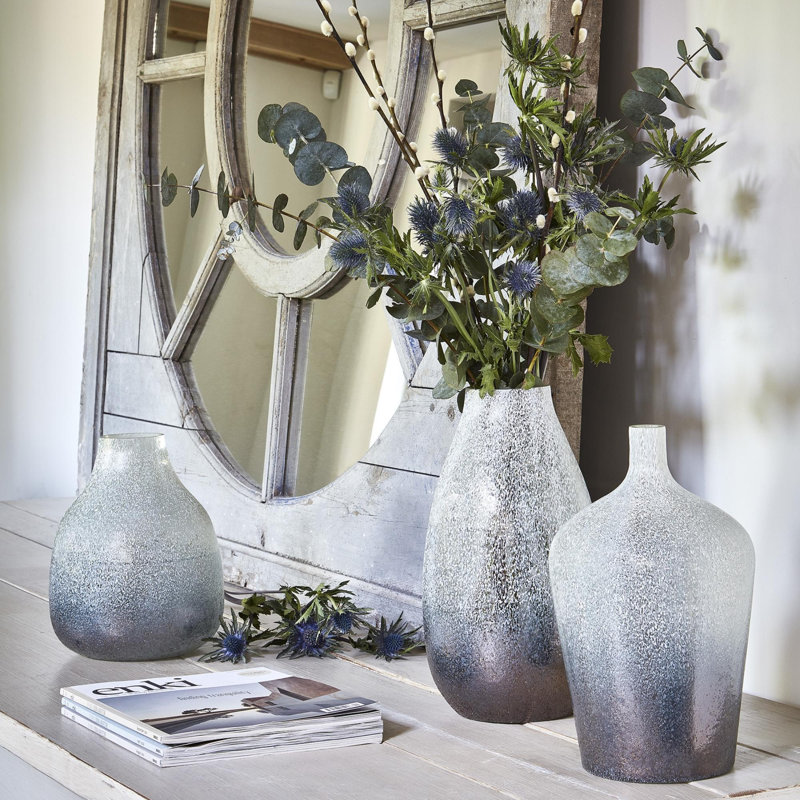 Verre Stem Frosted Vase Recycled Glass Table Vase, 29cm, Atlantic Blue Frosted