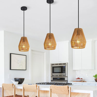 3-Light Hand-Woven Rattan Pendant Lights For Kitchen Island, Dining Room, Or Living Room
