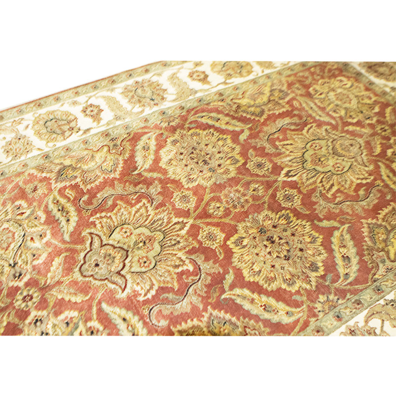Hand Knotted Wool Area Rug in Rust And Ivory