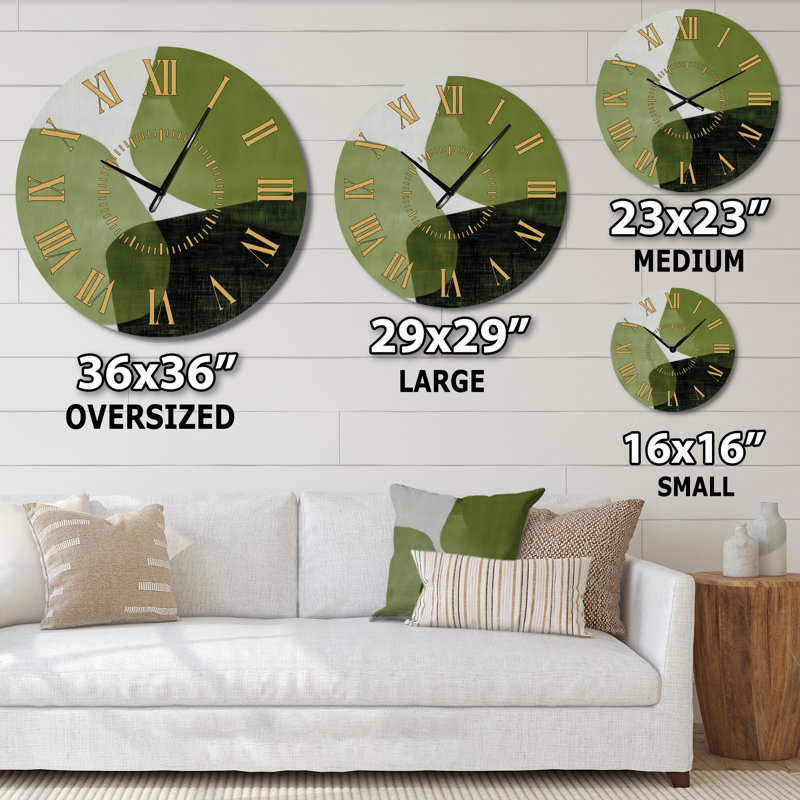 Minimalisme vert avec des formes simples de noir - horloge murale moderne en métal, Médium