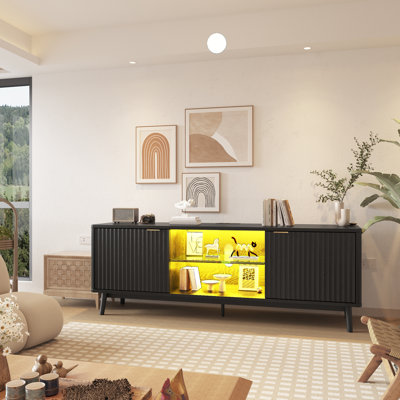TV Stand with Power Outlet, Entertainment Center with Storage and Adjustable Shelf, TV Console for Living Room, Modern Media Console