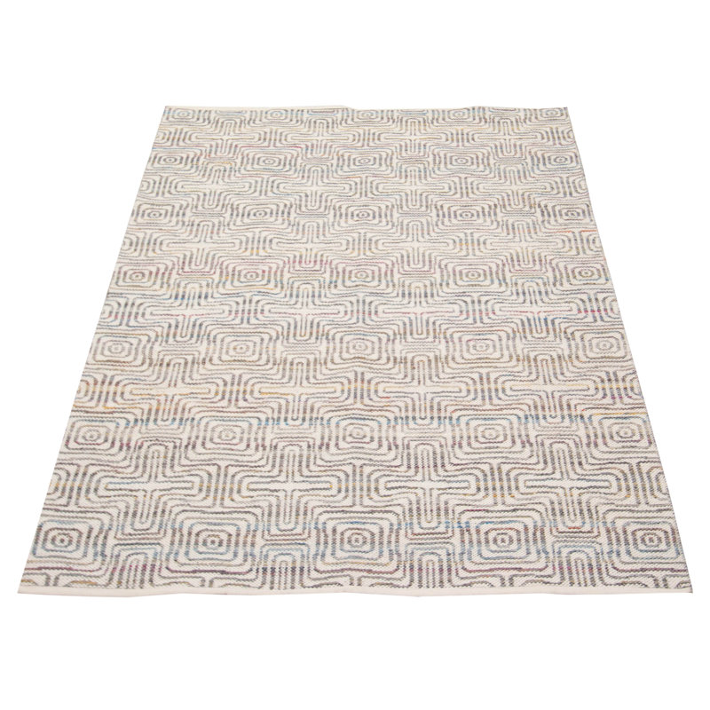 Tapis géométrique en laine tissé à plat à la main à motif rectangulaire 5 pi x 7 pi 6 po