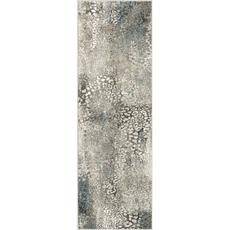 Tapis argenté Serengeti Leopard Melange, Tapis de couloir 2 pi 8 po x 8 pi