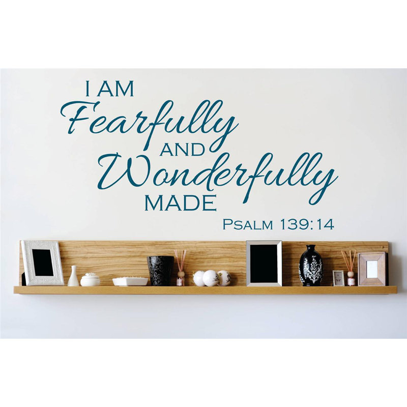 Adhésif décoratif «I am Fearful and Wonder merveilleusement Made Psaume 13914», H 10 po x l 20 po x P 0,16 po, Bleu sarcelle