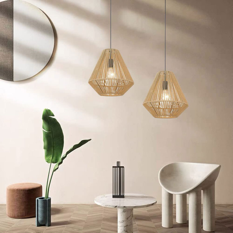 Temara 1-Light Rattan Plaited Pendant Chandeliers, Naturel