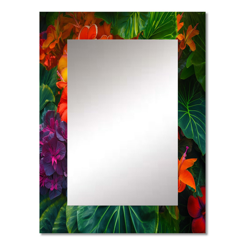 Vibrantly Happy Blossoming Tropical Flowers I - Flowers Mirror, Traditional Unique Wall Mirror, Printed Metal Art, 32" x 24"