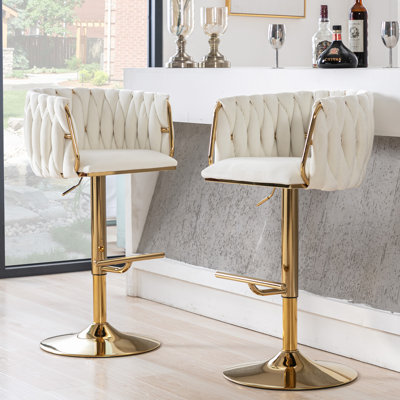 Swivel Adjustable Height Velvet Bar Stool