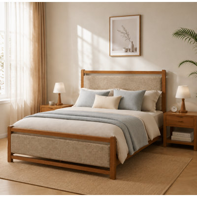 Full Size Upholstered Platform Bed,Linen Mink