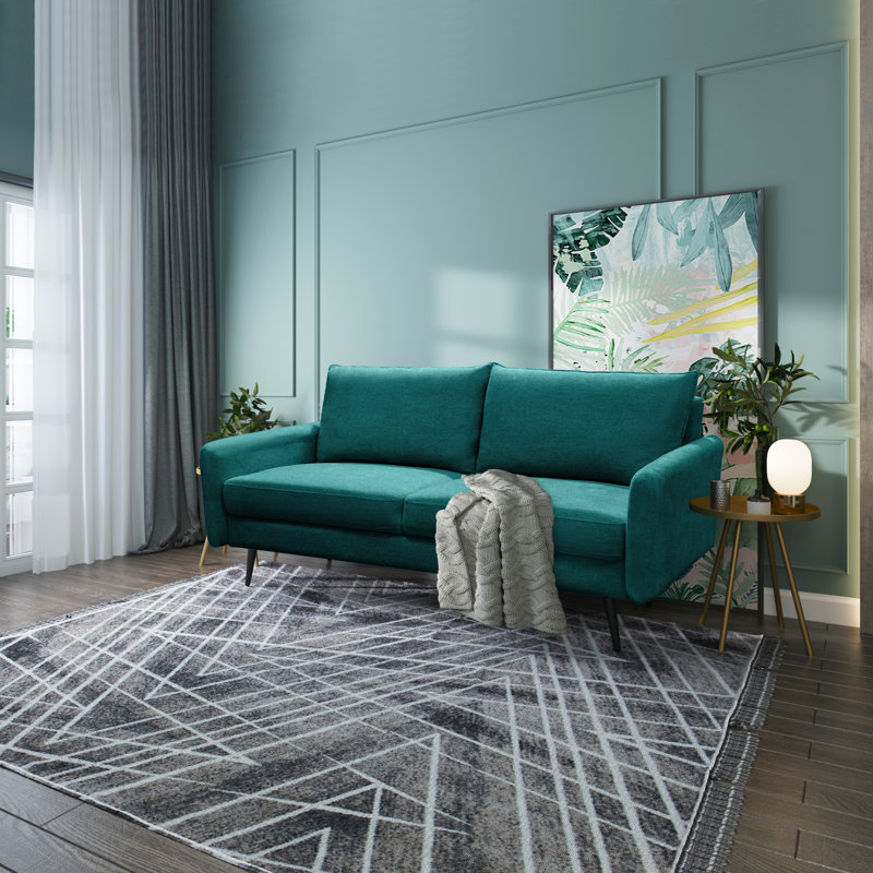 Canapé à accoudoirs arrondis 70 po Daaniya, Mélange de lin bleu sarcelle