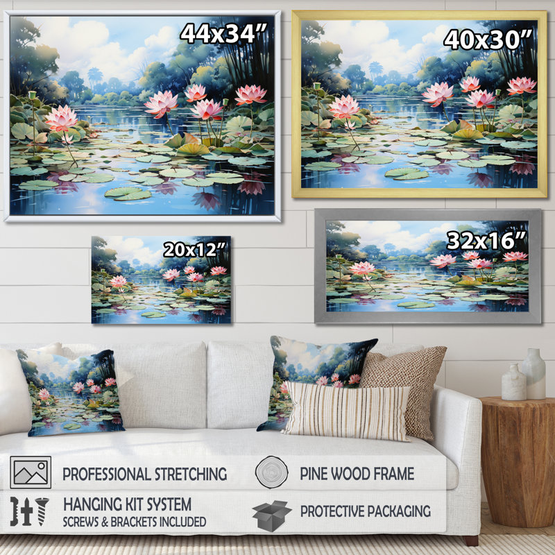 «China Art Lotus Pond III», reproduction, H 34 po x l 44 po x P 1,5 po, Toile tendue