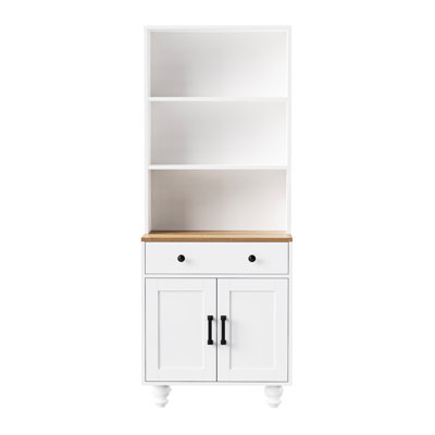 Armoire de cuisine moderne avec pieds en forme de gourde rétro, armoire à finition blanche, tiroir à 5 niveaux, tablettes réglables, pour le salon,