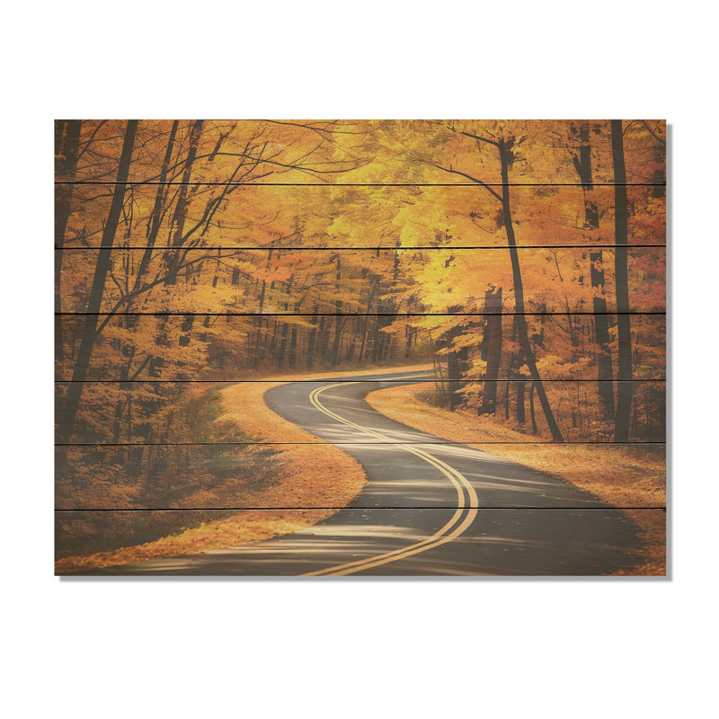 Golden Road Into The Autumn Forest II - route sur bois, H 24 po x l 32 po