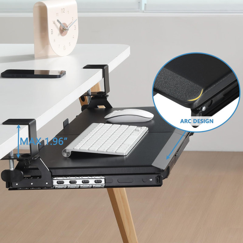Keyboard Tray Under Desk, Pull Out Keyboard & Mouse Tray With C-Clamp, Ergonomic Desk Keyboard Tray Slide Out, Pull Out Platform Drawer For Home And Office(Black)