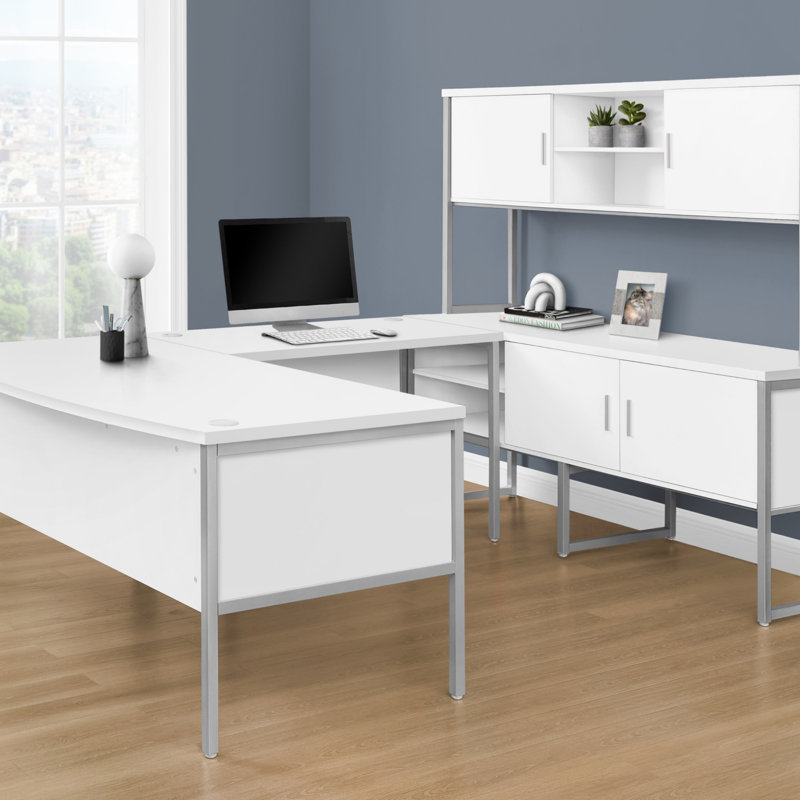 Bureau d'ordinateur, L 48 po, travail, bureau à domicile, qualité commerciale, contemporain, moderne, Blanc / blanc