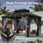 Pavillon de jardin à toit rigide 10 pi x 12 pi avec système de drainage, pavillon de jardin extérieur en aluminium avec double toit en acier galvanisé
