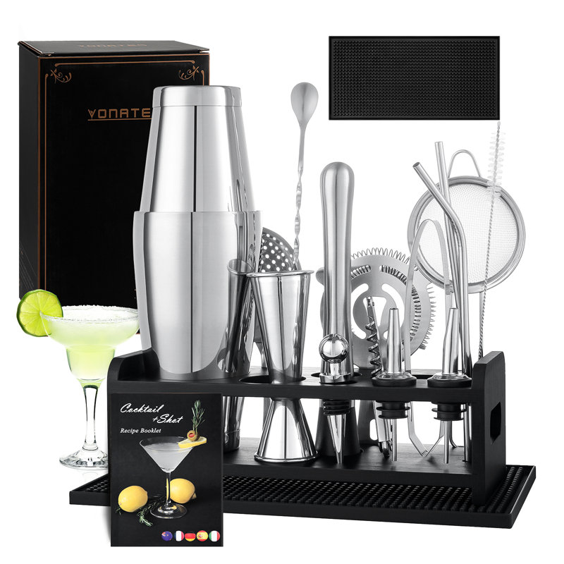 Boston Cocktail Shaker Set, 18PCS Bartender Kit Bar Tool Set, Bartending Kit With Stand & Recipe
