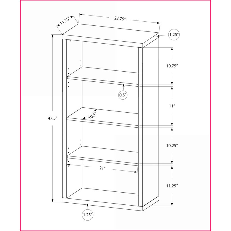Bibliothèque, 4 tablettes contemporaines modernes réglables | Panneau de particules blanc neige, H 47,5 po