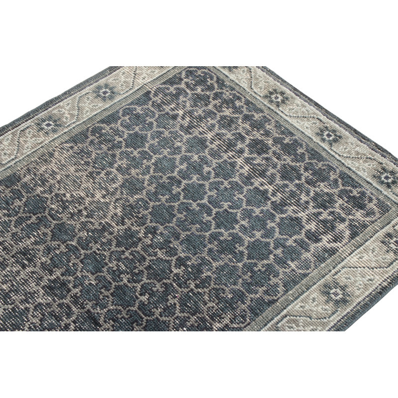 Distressed Homage Hand Knotted Wool Geometric Area Rug, Runner 2'6" x 12'