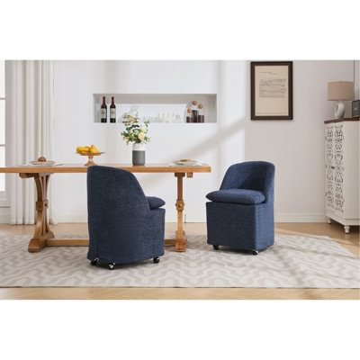 058-Ensemble de 2 chaises de salle à manger en chenille avec roues universelles
