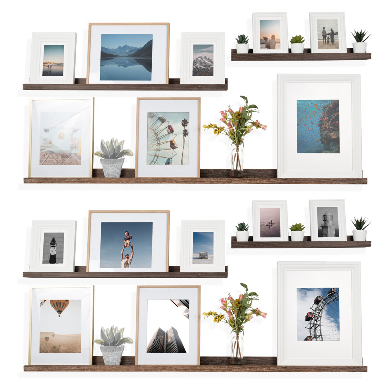6 Piece Paulownia Solid Wood Picture Ledge Wall Shelf