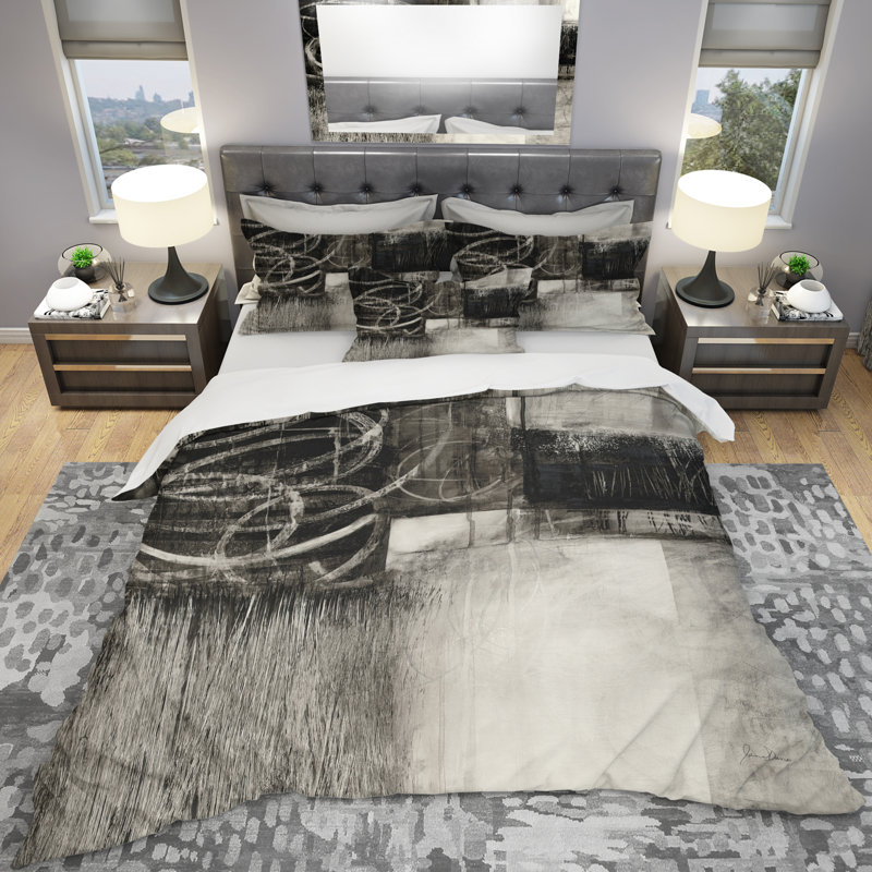 A A Geometric Day I - Ensemble de housse de couette moderne Mid-Century - Microfibre de polyester