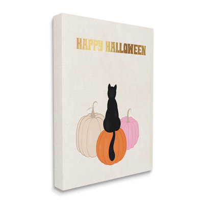 «Happy Halloween», chat noir, citrouilles, art mural par Jo Taylor