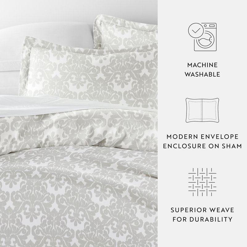 Gray Damask Pattern Microfiber Twin/Twin XL Duvet Cover Set