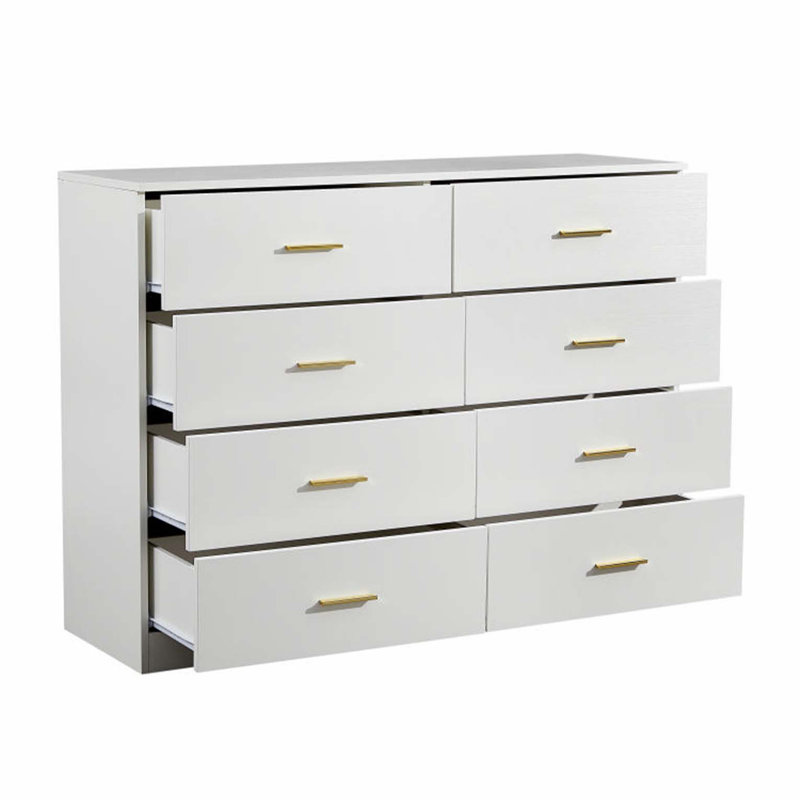 Commode blanche moderne à 8 tiroirs pour la chambre à coucher - Vaste commode de rangement, robuste et sécuritaire