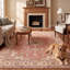 Tapis persan traditionnel avec médaillon délavé, style Harvest, orange, ivoire, or, vert et gris, lavable à la machine, antidérapant, à poils courts, pour l'intérieur et l'extérieur, adapté aux animaux domestiques, idéal pour le salon, la chambre, la salle à manger, l'entrée, le couloir ou le bureau.-350910110